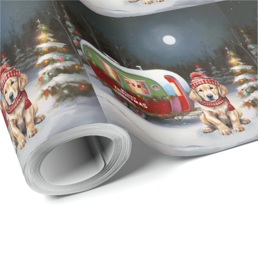 Golden Retriever Caravan Weihnachtsabenteuer Geschenkpapier (Rolleneckpunkt)