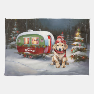 Golden Retriever Caravan Weihnachtsabenteuer Geschirrtuch