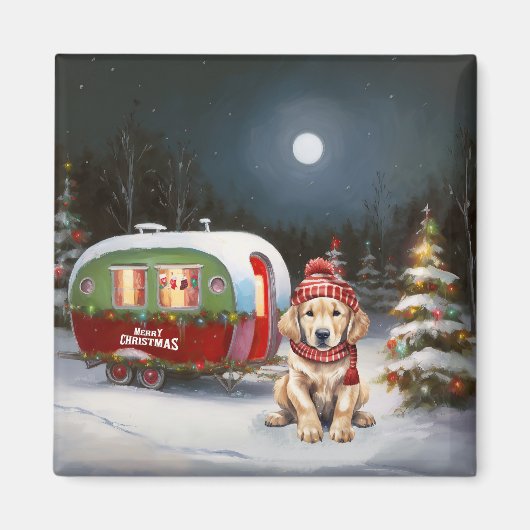 Golden Retriever Caravan Weihnachtsabenteuer Magnet (Vorne)
