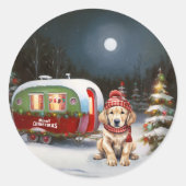 Golden Retriever Caravan Weihnachtsabenteuer Runder Aufkleber (Vorderseite)