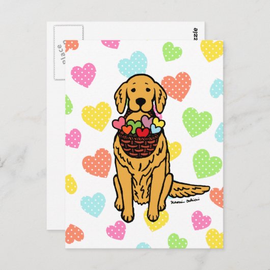 Golden Retriever Cartoon Hearts Postkarte (Vorne/Hinten)