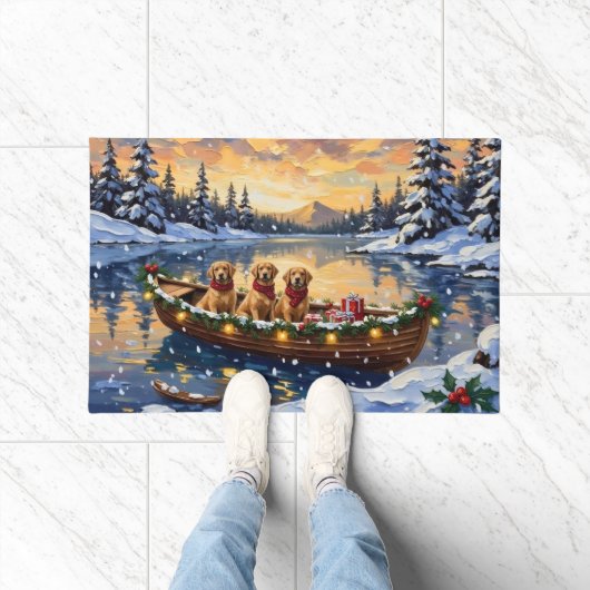 Golden Retriever Christmas Boat Holiday Fußmatte (Indoor)