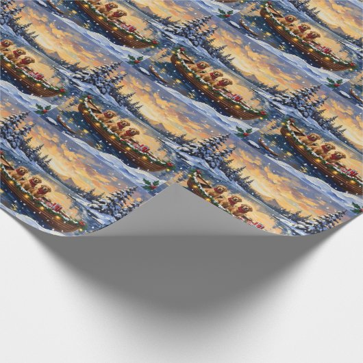 Golden Retriever Christmas Boat Holiday Geschenkpapier (Ecke)