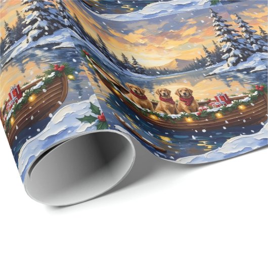 Golden Retriever Christmas Boat Holiday Geschenkpapier (Rolleneckpunkt)