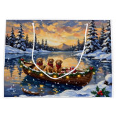 Golden Retriever Christmas Boat Holiday Große Geschenktüte (Vorderseite)