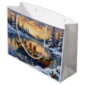 Golden Retriever Christmas Boat Holiday Große Geschenktüte (Rückseite Schrägansicht)