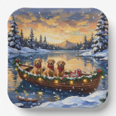 Golden Retriever Christmas Boat Holiday Pappteller (Vorderseite)