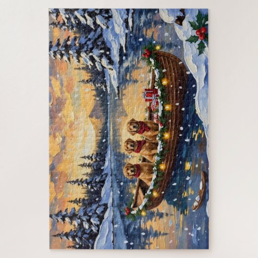 Golden Retriever Christmas Boat Holiday Puzzle (Vertikal)