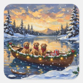 Golden Retriever Christmas Boat Holiday Quadratischer Aufkleber (Vorderseite)