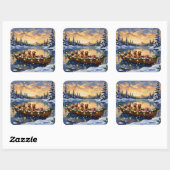 Golden Retriever Christmas Boat Holiday Quadratischer Aufkleber (Blatt)