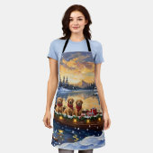 Golden Retriever Christmas Boat Holiday Schürze (Getragen)