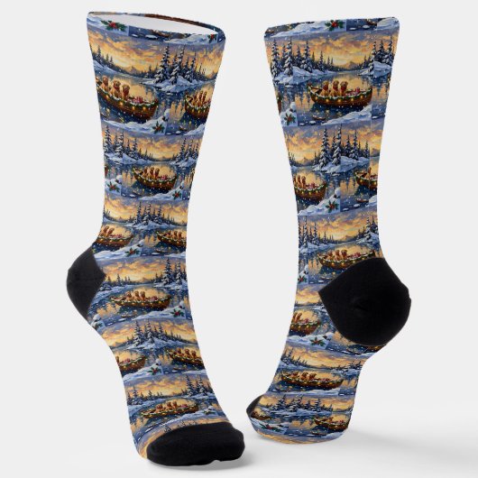 Golden Retriever Christmas Boat Holiday Socken (Gewinkelt)