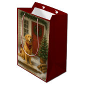 Golden Retriever Christmas Card Mittlere Geschenktüte (Rückseite Schrägansicht)