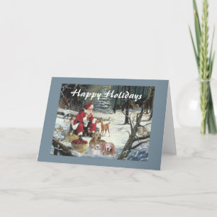 Golden Retriever  Christmas Card Woods Santa Feiertagskarte