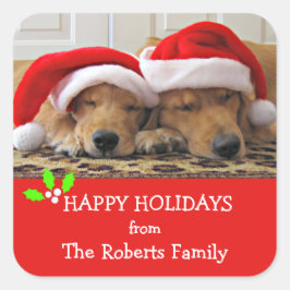 Golden Retriever Christmas Dreams Individuelle Nam Quadratischer Aufkleber