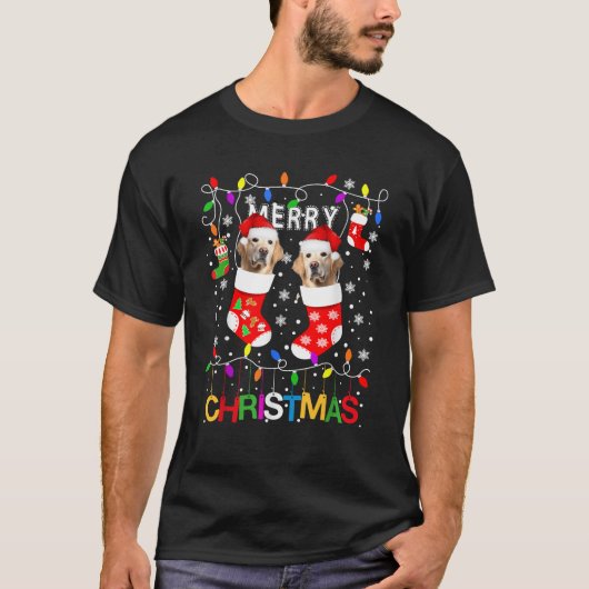 Golden retriever Christmas Funny Dog in Sock Pajam T-Shirt (Vorderseite)