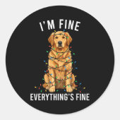 Golden Retriever Christmas I'm Fine Everything Is Runder Aufkleber (Vorderseite)