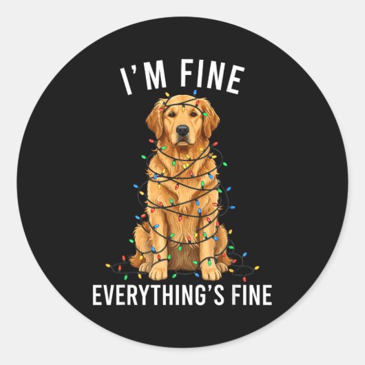 Golden Retriever Christmas I'm Fine Everything Is Runder Aufkleber (Vorderseite)