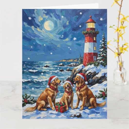 Golden Retriever Christmas Lighthouse Holiday Karte (Gelbe Blume)