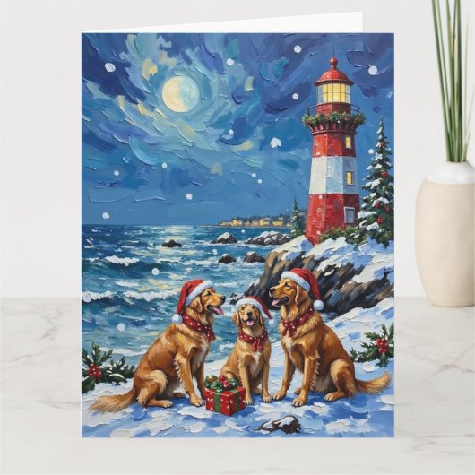 Golden Retriever Christmas Lighthouse Holiday Karte (Vorderseite)