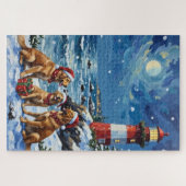 Golden Retriever Christmas Lighthouse Holiday Puzzle (Horizontal)