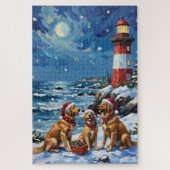 Golden Retriever Christmas Lighthouse Holiday Puzzle (Vertikal)