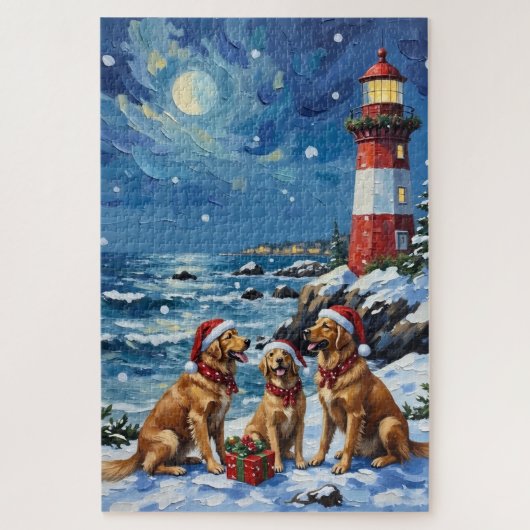 Golden Retriever Christmas Lighthouse Holiday Puzzle (Vertikal)