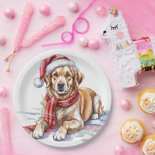 Golden Retriever Christmas Paper Plate Pappteller (Party)