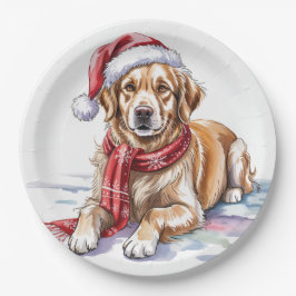 Golden Retriever Christmas Paper Plate Pappteller