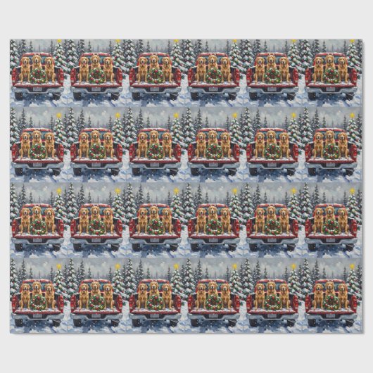 Golden Retriever Christmas Red Truck Holiday Geschenkpapier (Flach)