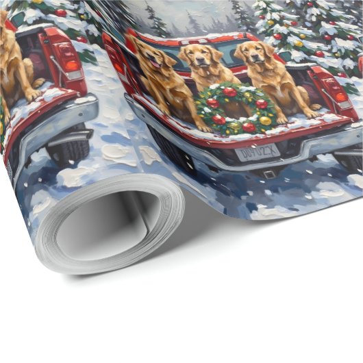 Golden Retriever Christmas Red Truck Holiday Geschenkpapier (Rolleneckpunkt)