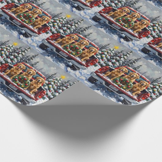 Golden Retriever Christmas Red Truck Holiday Geschenkpapier (Ecke)