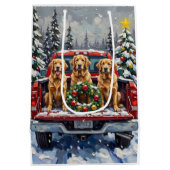 Golden Retriever Christmas Red Truck Holiday Mittlere Geschenktüte (Rückseite)