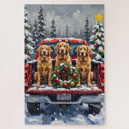 Golden Retriever Christmas Red Truck Holiday Puzzle (Vertikal)