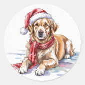Golden Retriever Christmas round Sticker (Vorderseite)