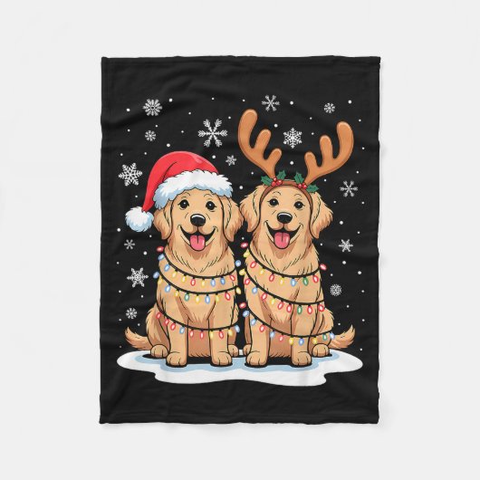 Golden Retriever Christmas Santa Hat Reindeer Ligh Fleecedecke (Vorderseite)
