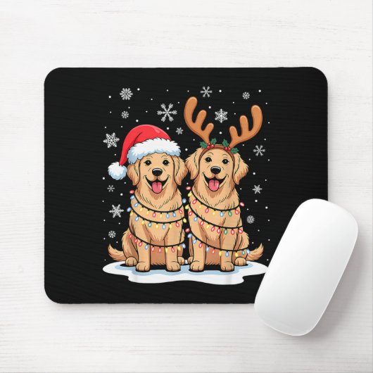 Golden Retriever Christmas Santa Hat Reindeer Ligh Mousepad (Mit Mouse)