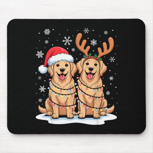 Golden Retriever Christmas Santa Hat Reindeer Ligh Mousepad (Vorne)