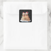 Golden Retriever Christmas Santa Hat Reindeer Quadratischer Aufkleber (Tasche)