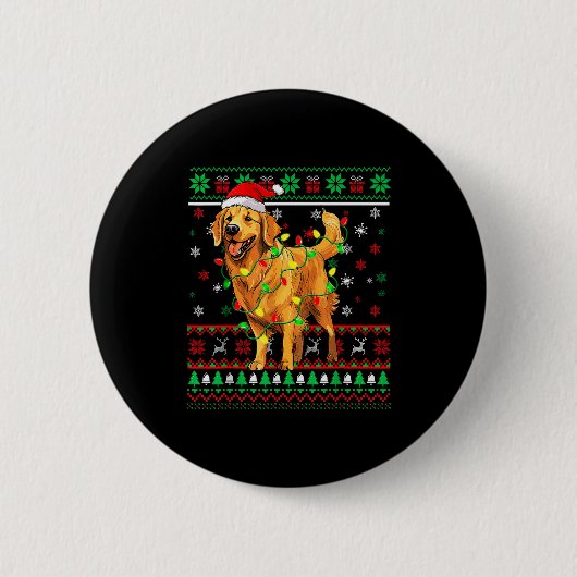 Golden Retriever Christmas Santa Hat Tree Lights P Button (Vorderseite)