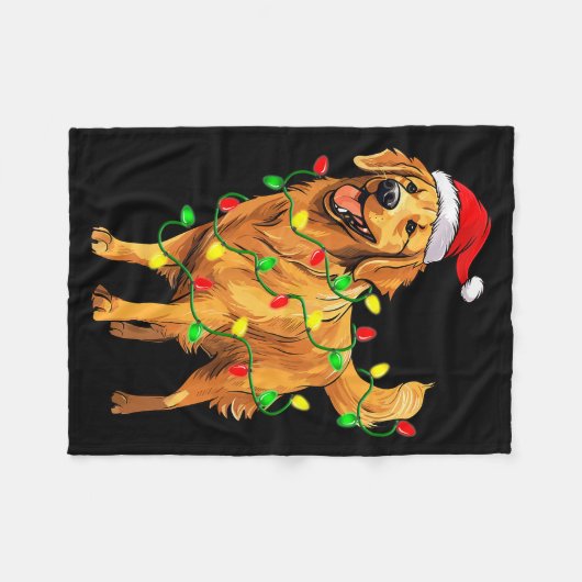 Golden Retriever Christmas Santa Hat Tree Lights P Fleecedecke (Vorderseite (Horizontal))