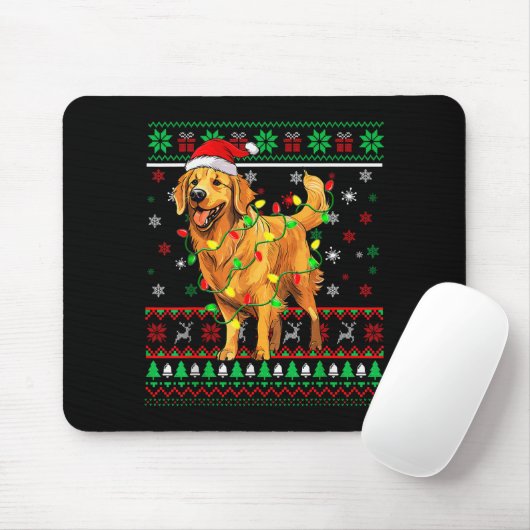 Golden Retriever Christmas Santa Hat Tree Lights P Mousepad (Mit Mouse)
