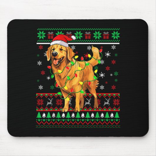 Golden Retriever Christmas Santa Hat Tree Lights P Mousepad (Vorne)