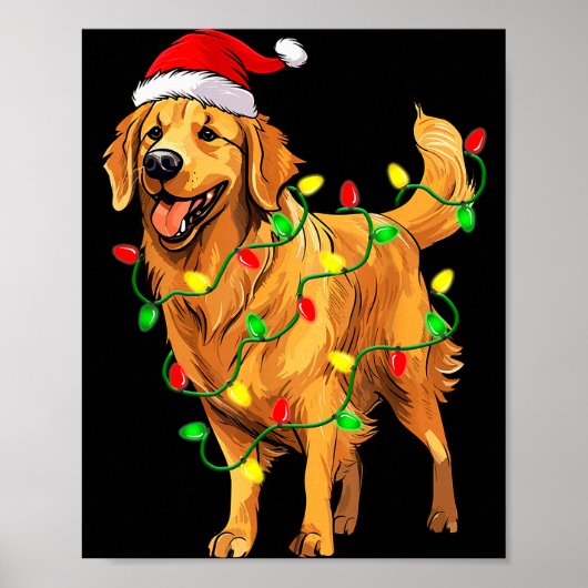 Golden Retriever Christmas Santa Hat Tree Lights P Poster (Vorne)