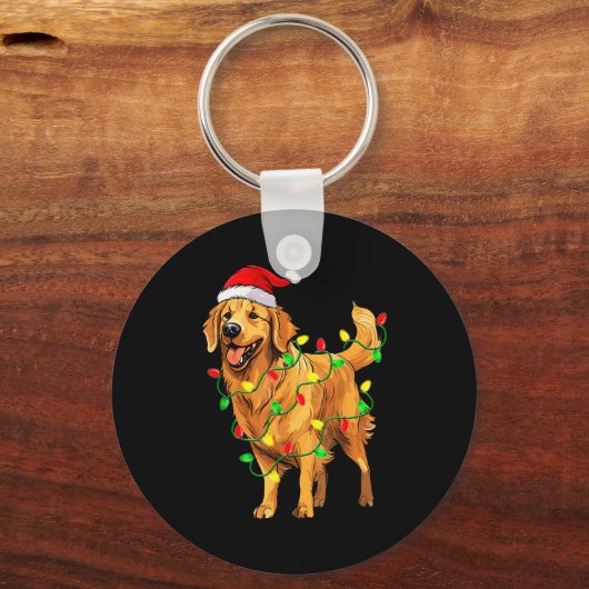 Golden Retriever Christmas Santa Hat Tree Lights P Schlüsselanhänger (Vorderseite)