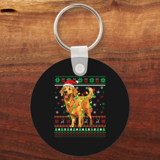 Golden Retriever Christmas Santa Hat Tree Lights P Schlüsselanhänger (Vorderseite)