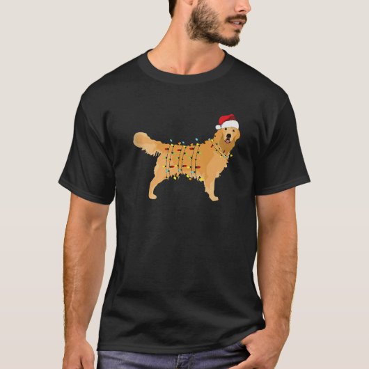 Golden Retriever Christmas Santa Hat Tree Lights P T-Shirt (Vorderseite)