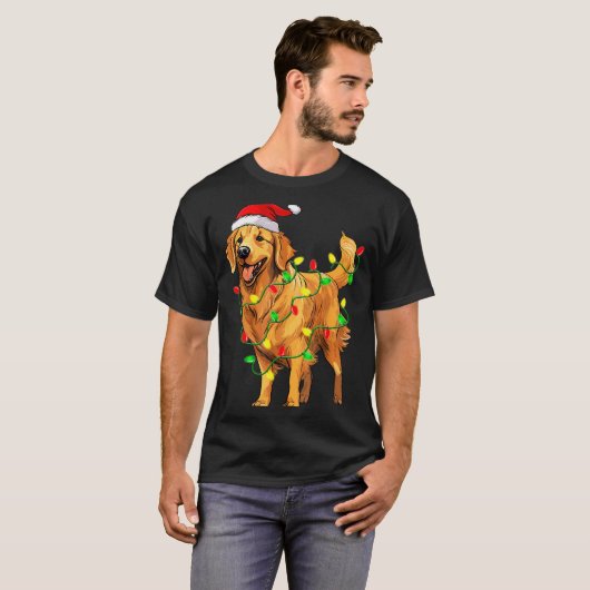 Golden Retriever Christmas Santa Hat Tree Lights P T-Shirt (Vorne ganz)