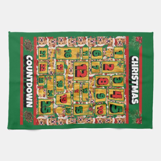 Golden Retriever Countdown WeihnachtsAdvent Dog Geschirrtuch (Horizontal)