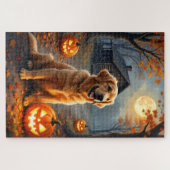 Golden Retriever Cozy Forest Halloween Kunst Puzzle (Horizontal)